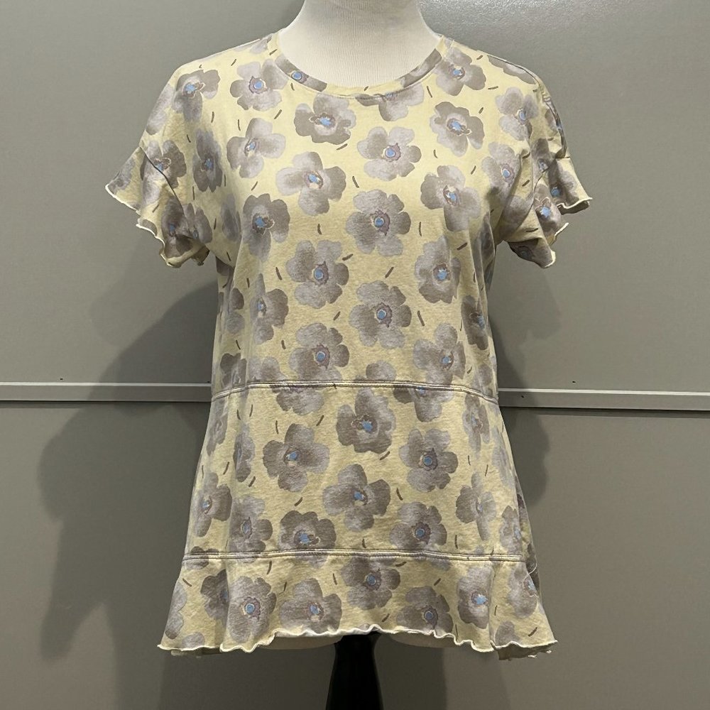 LOGO by Lori Goldstein Floral Cotton Modal Flutter Sleeve Top Tee XS (X-Small)